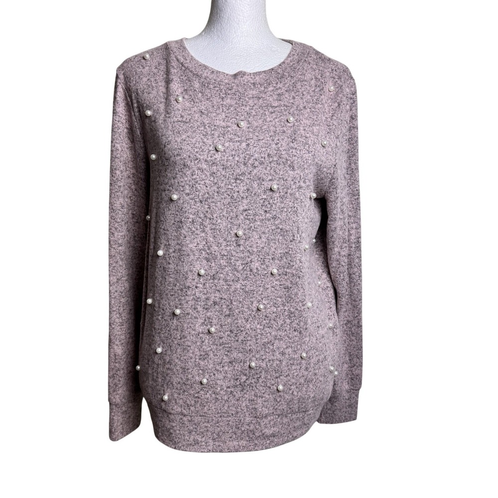 Juicy Couture Pearl Studded Knit Sweatshirt Grey Melange Pullover Sweater XS